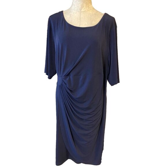 Connected Apparel Dress Navy Blue 24W Short Sleeve Stretch Washable New Career - Picture 1 of 5